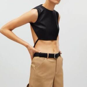 Zara Black Leather backless Crop Top Kaia Gerber